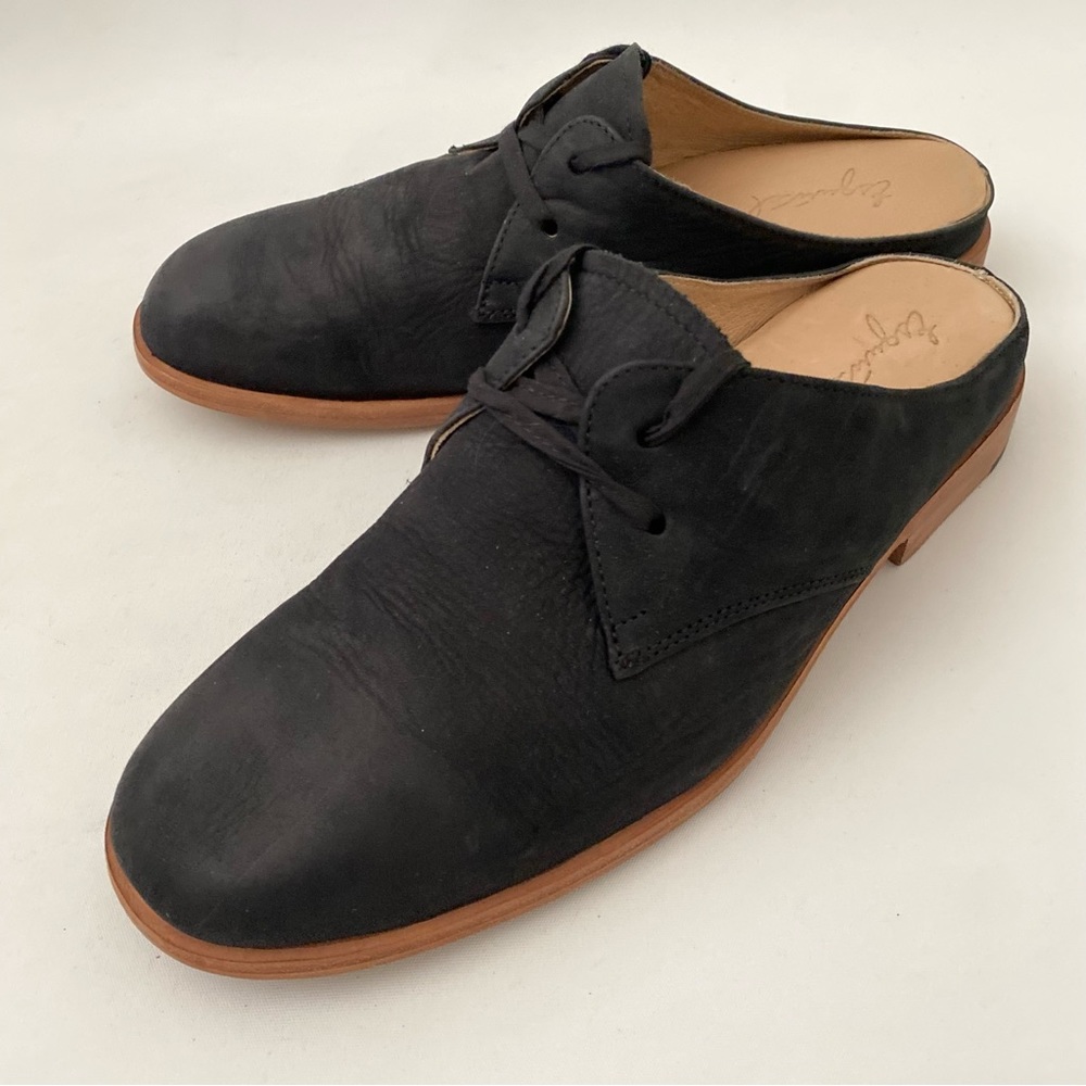 Esquivel Black Lace Up Leather Mules Size 7 Black Slip On Flat Womens Shoes